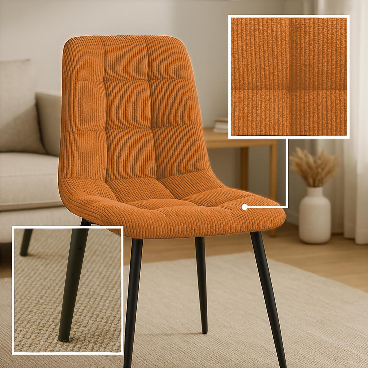 ESSZIMMERSTUHL 2er Set Fanor Cord Orange Wohnzimmerstuhl - Orange, Textil (45/84/55cm) - DELUKE