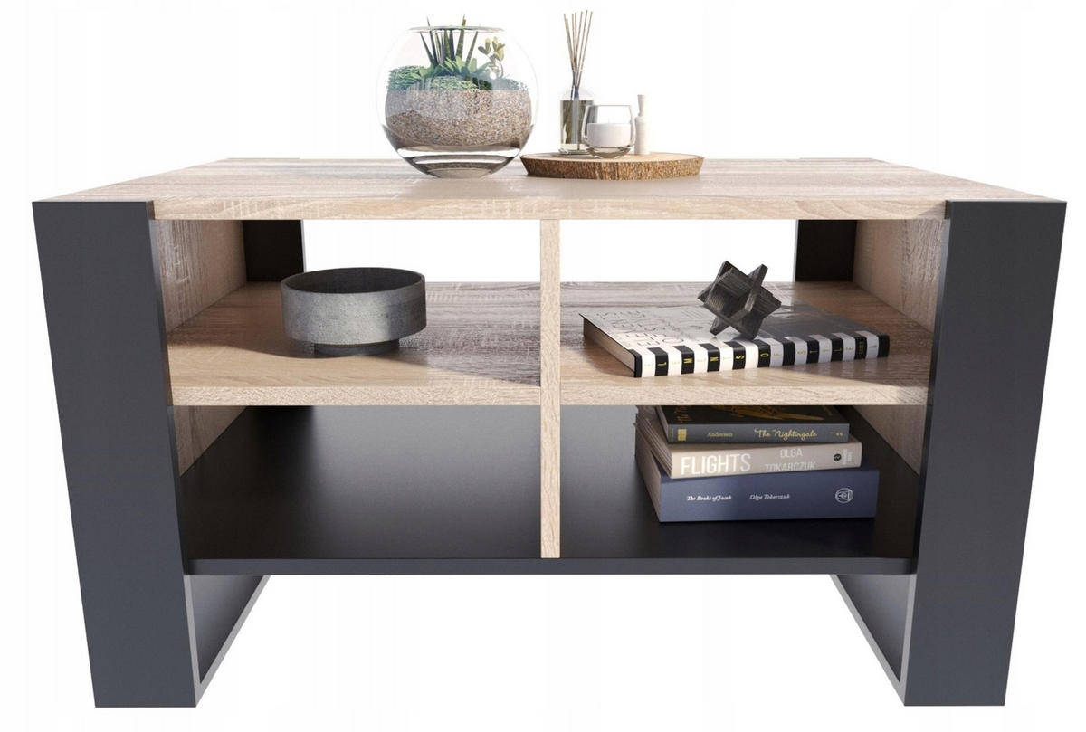 COUCHTISCH FIGA Sonoma Eiche-Schwarz 100/53,6/50 cm - Multicolor, Holzwerkstoff (53.6/100/50cm) - Matkam Möbel