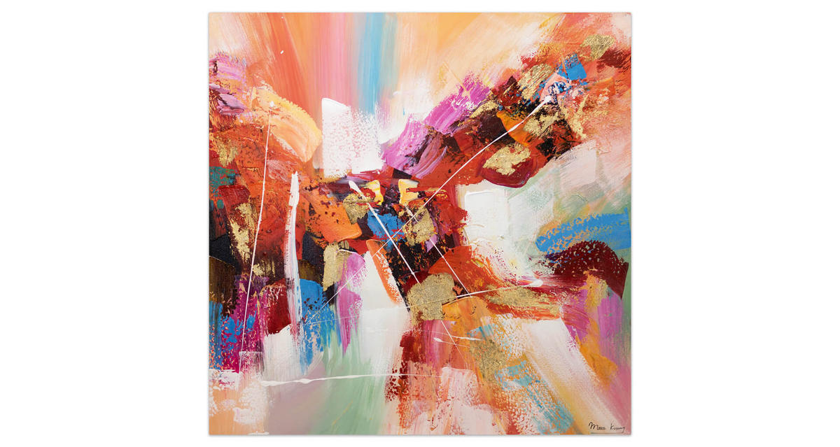 ACRYLBILD HANDGEMALT 80/80 cm - Blau/Gelb, Holz/Textil (80/80cm) - KUNSTLOFT