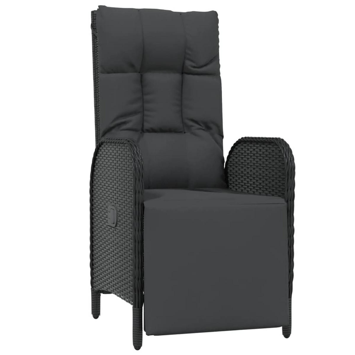 GARTEN-RELAXSESSEL mit Kissen 2 Stk. Poly Rattan Schwarz - Schwarz, Kunststoff (57/109/62.5cm) - furnicato