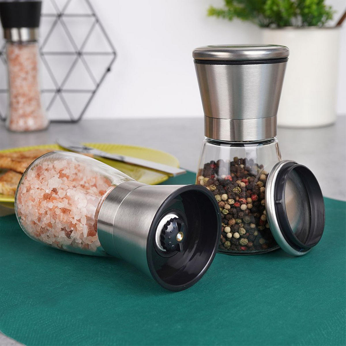 GEWÜRZMÜHLE-SET Schwarz Silber Transparent - Schwarz, Glas (6.5/13.5/6.5cm) - Orion 