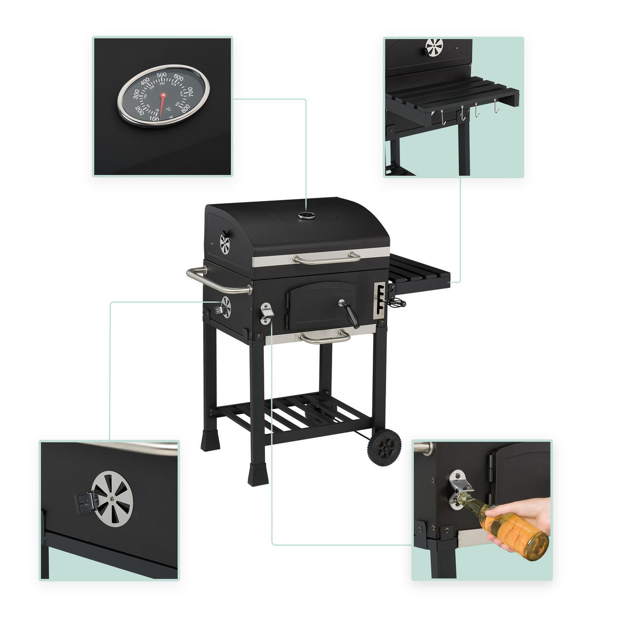 HOLZKOHLEGRILLWAGEN - Schwarz, Kunststoff/Metall (103/104/65cm) - Relaxdays