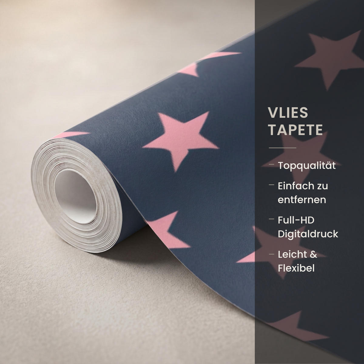 KINDERTAPETE - Muster - Sterne - Rosa - 350x240 cm - Anthrazit, Papier (350/240cm) - OnlyWow