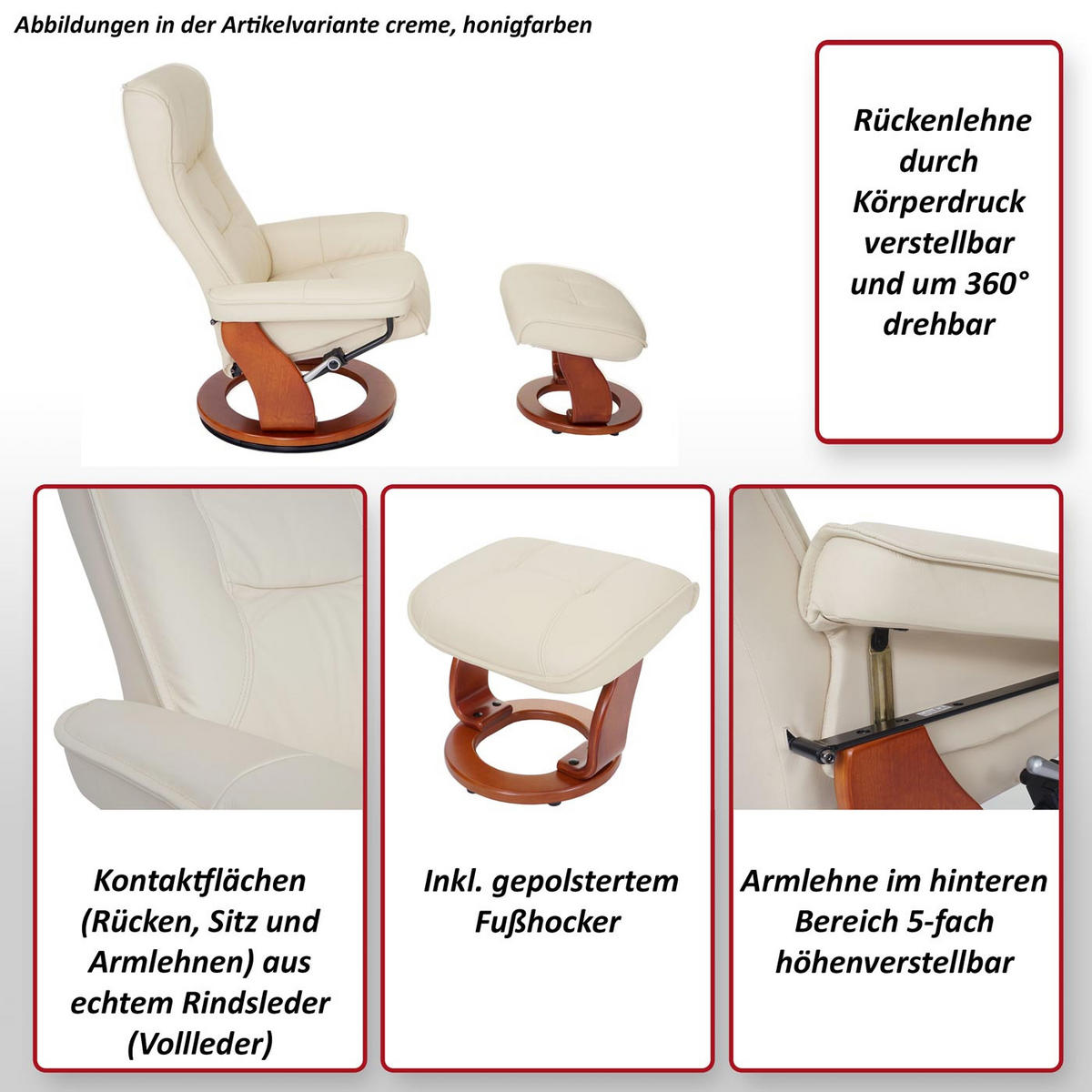 RELAXSESSEL Schwarz - Schwarz, Leder (86/105/82cm) - MCA