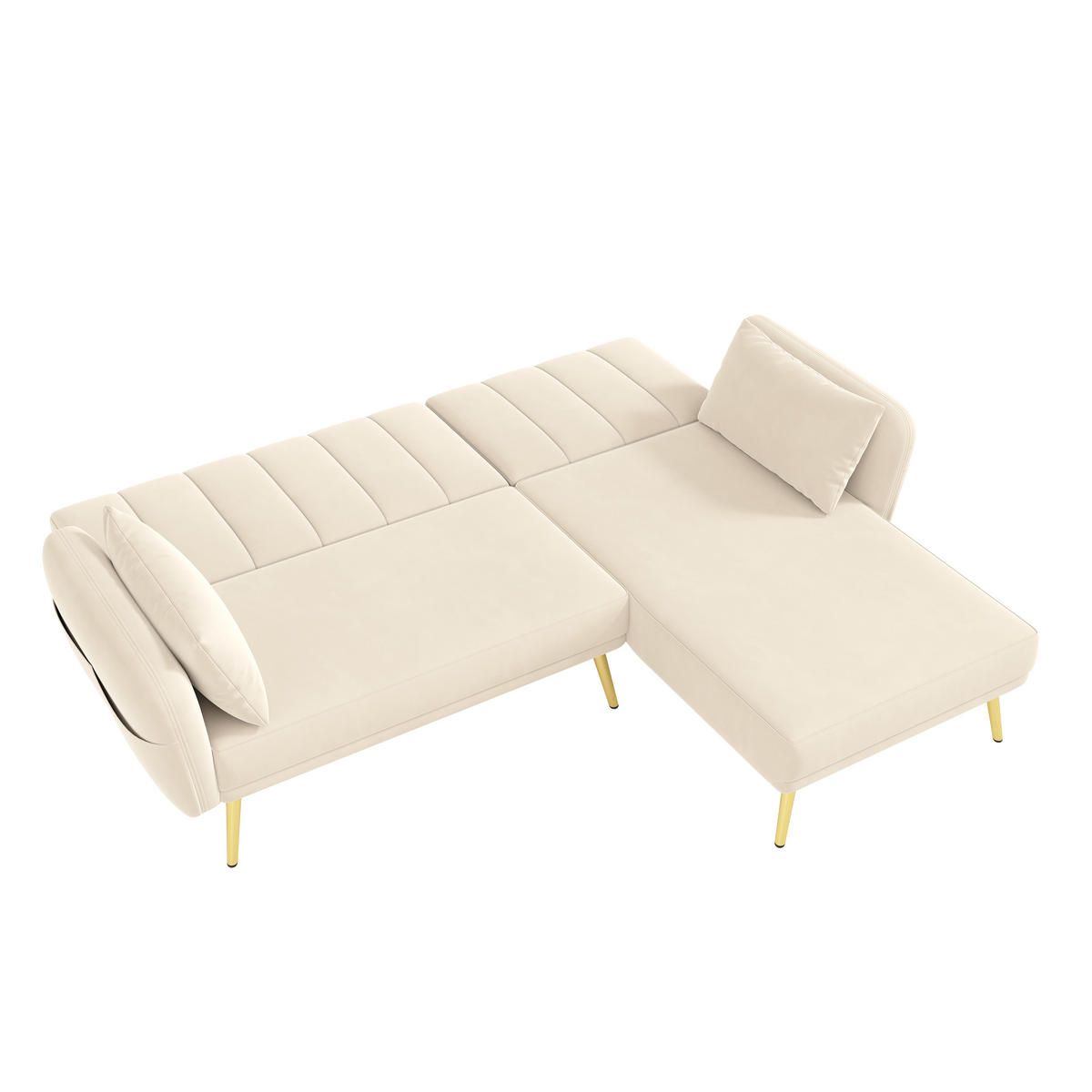 ECKSOFA, Samt mit Schlaffunktion & verstellbarer Rückenlehne, 191,5/130,5/80 cm, Beige - Beige, Textil (130.5/191.5cm) - Redom