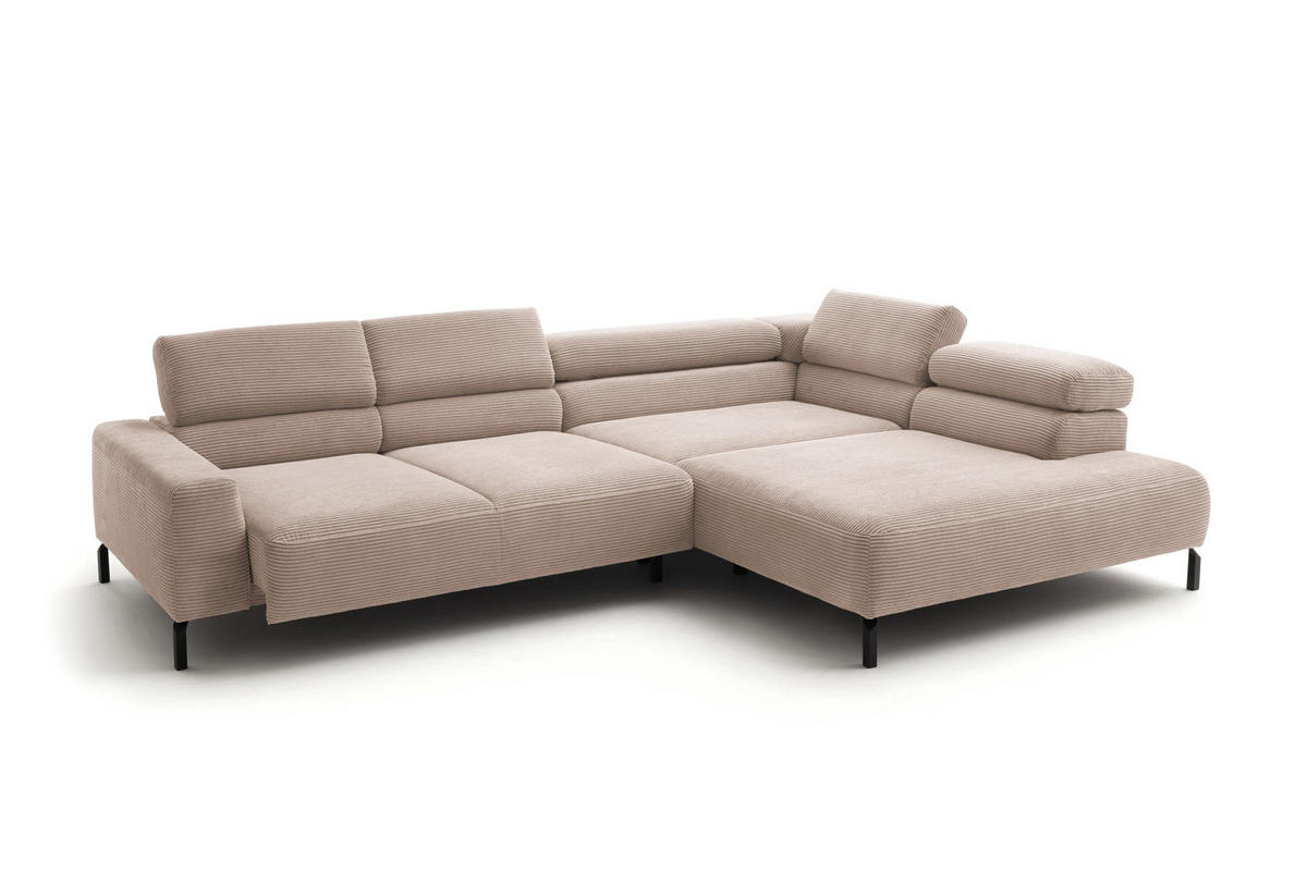 ECKSOFA MIT MOTORISCHEM SITZVORZUG DELIA Taupe Cord - Taupe/Schwarz, Textil/Metall (312/219cm) - KAWOLA