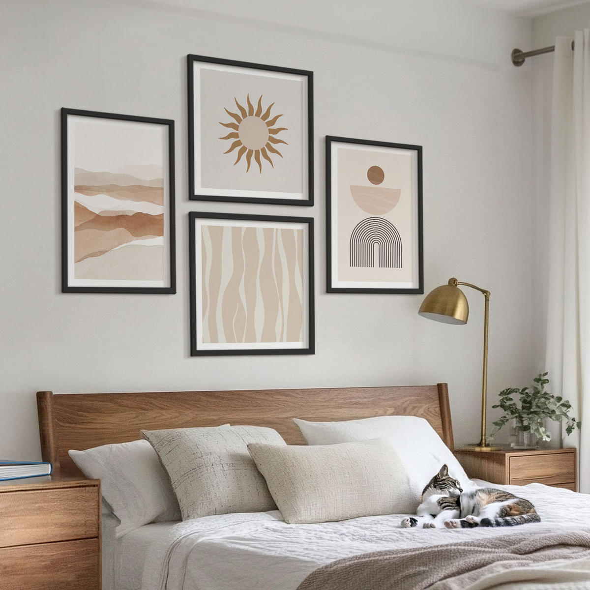 WANDBILDER 4er-Set - 50x50 cm & 40x60 cm Schwarzer Rahmen - Abstrakte Landschafts- und Naturgeometrie - Schwarz, Kunststoff (50/50cm) - ArtPrintCave