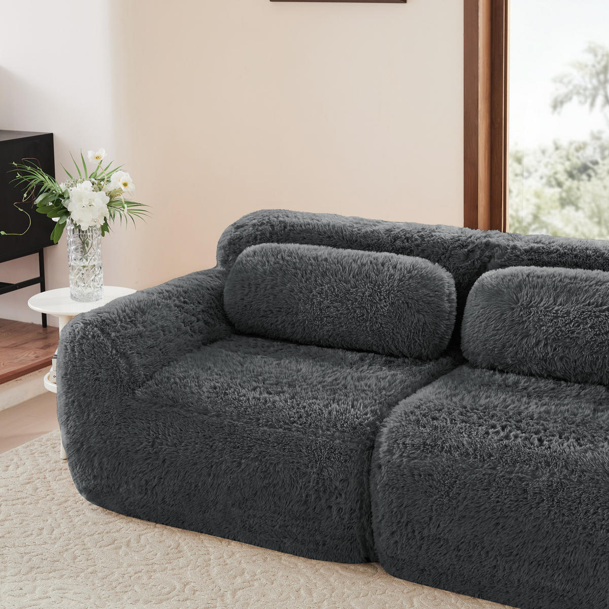 SOFA 2-Sitzer modular rahmenlos Plüsch Grey - Grau, Kunststoff (104/73/204cm) - Meubliv