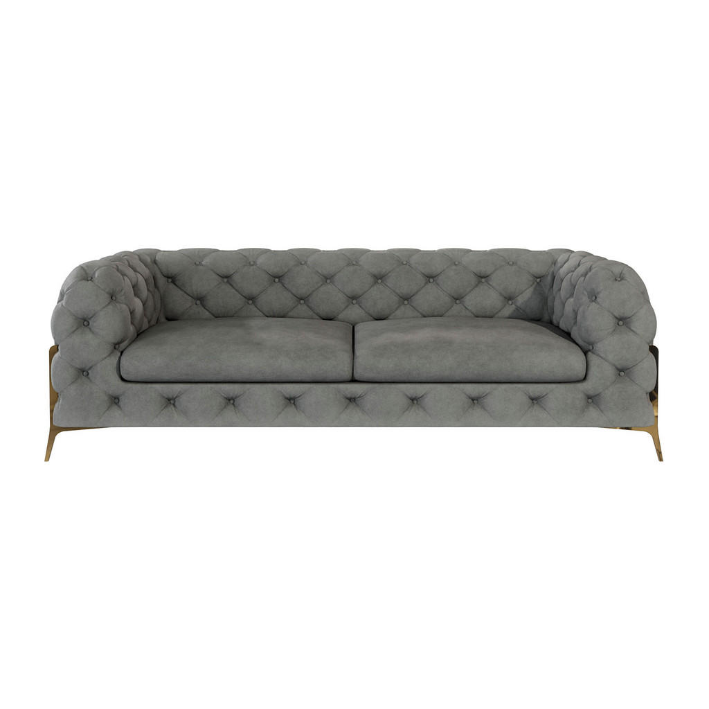 Thumbnail - S-Style Möbel Chesterfield-Sofa, Grau, Textil, Echtholz,Buche, Birke, 3-Sitzer, Füllung: Polyetherschaumkern, 225x75x100...