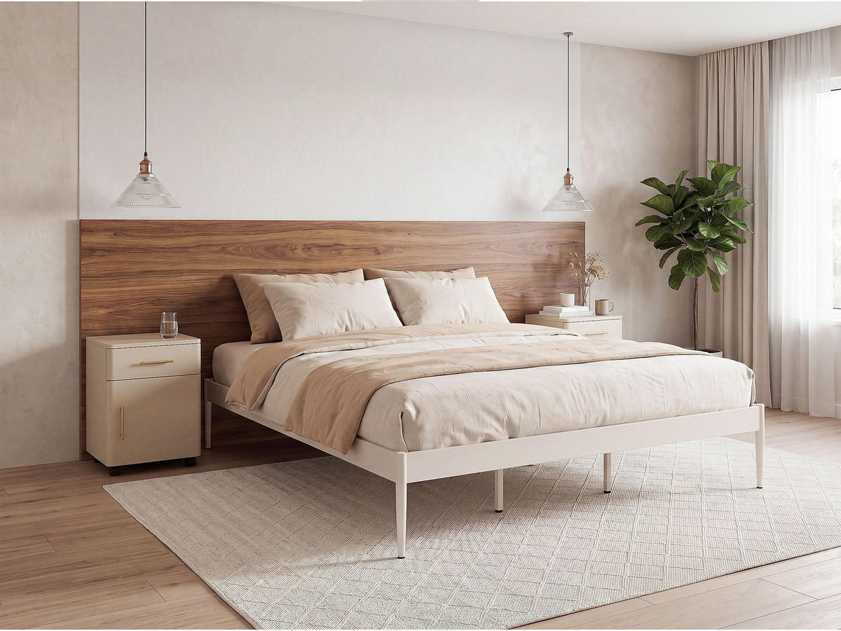 BETT mit Lattenrost 180/200 Stahl Hellbeige Vaurs - Beige, Metall (180/200cm) - Beliani