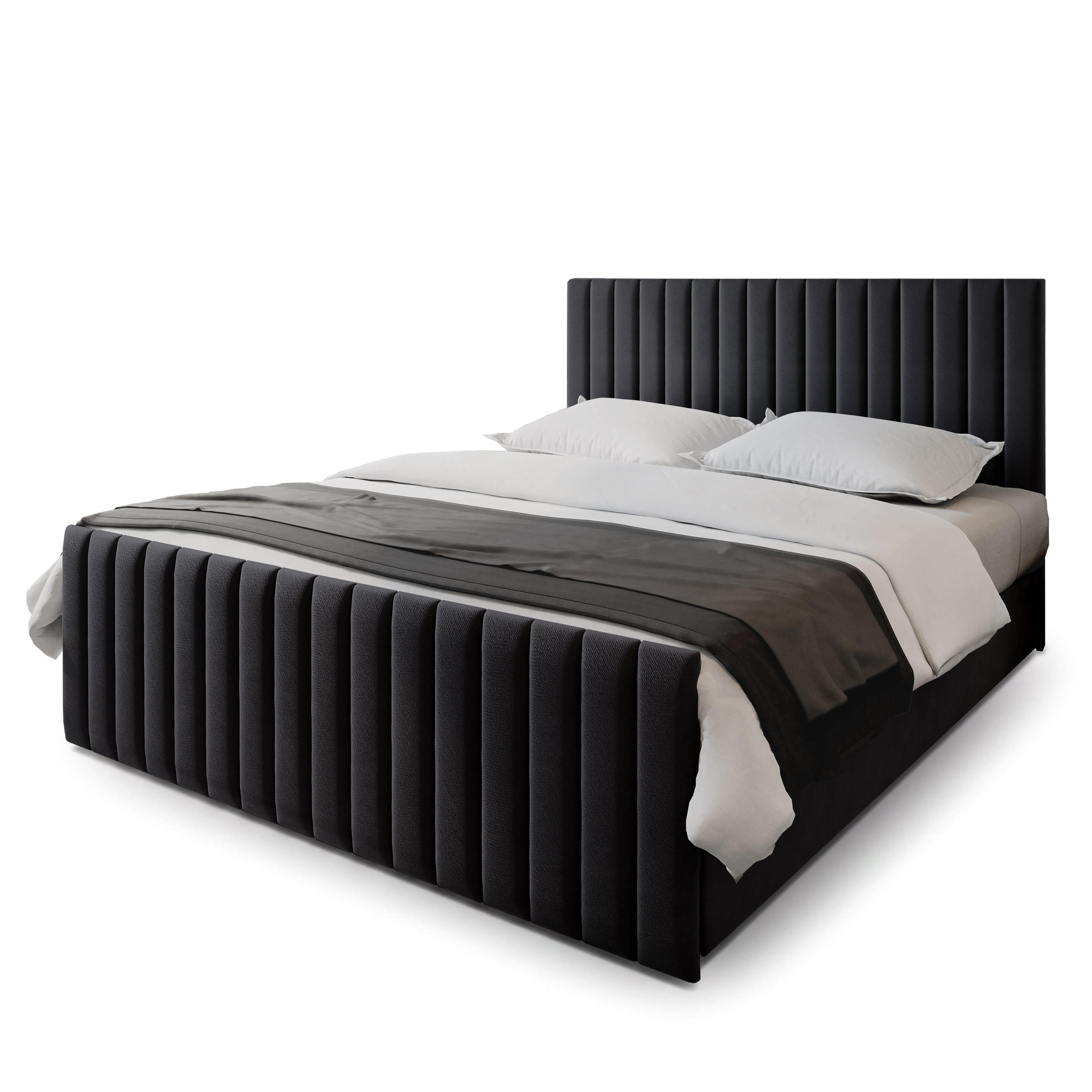 BOXBETT ARION 200x200 cm mit Matratze und Topper, H2+H3 - Schwarz - Schwarz, Holz (200/200cm) - MASSENO