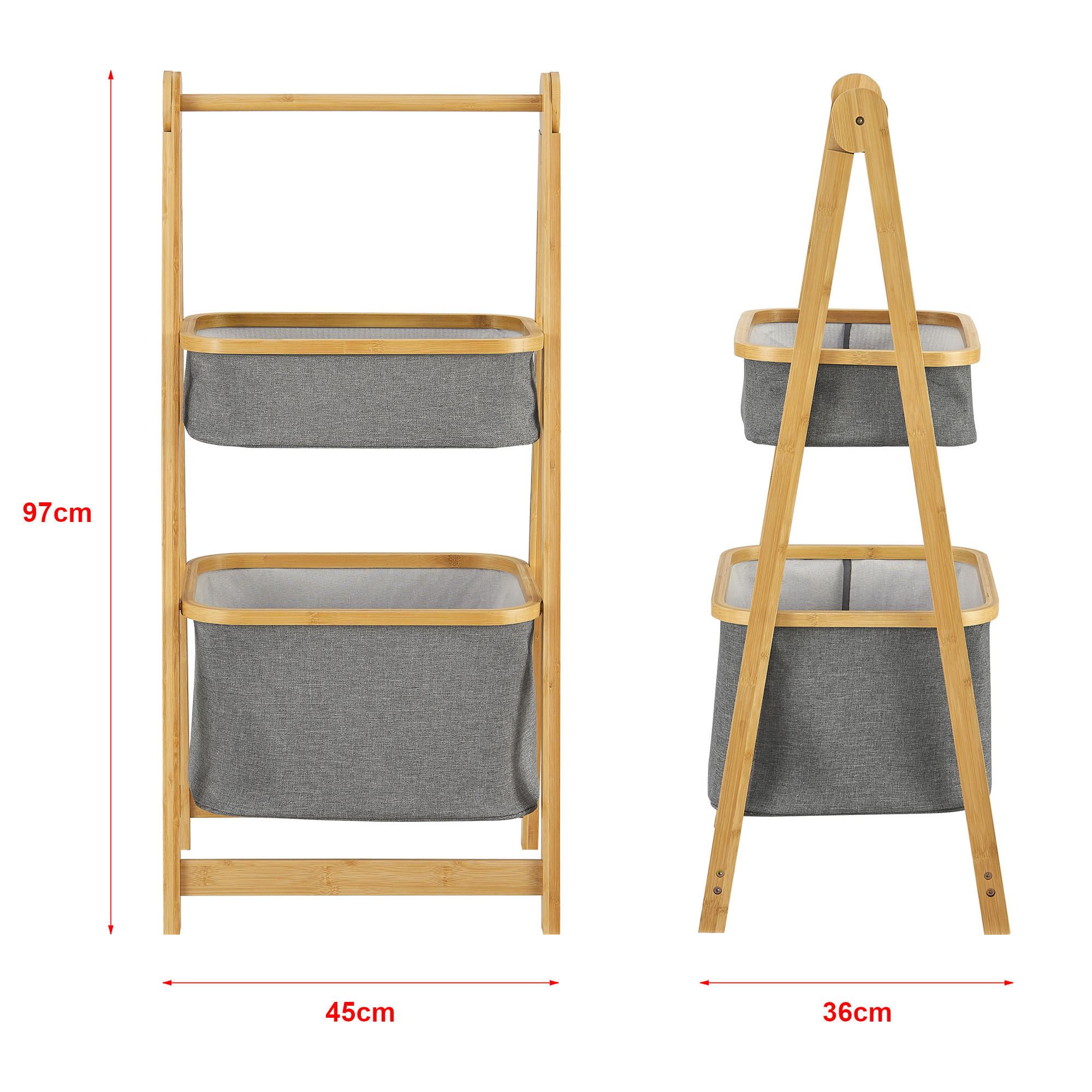 LEITERREGAL Värnamo - Naturfarben/Grau, Holz/Textil (45/97/36cm) - [en.casa]