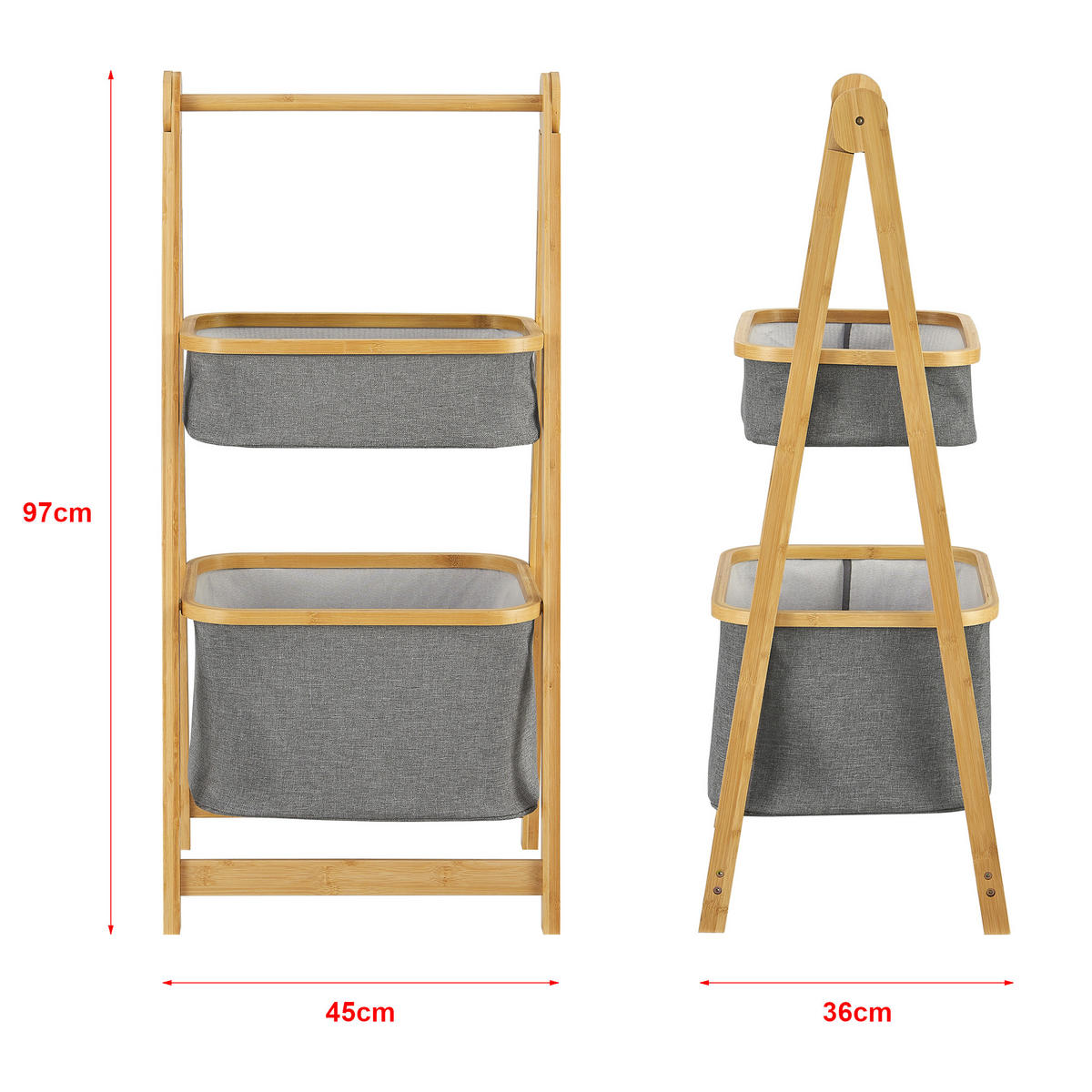 LEITERREGAL Värnamo - Naturfarben/Grau, Holz/Textil (45/97/36cm) - [en.casa]