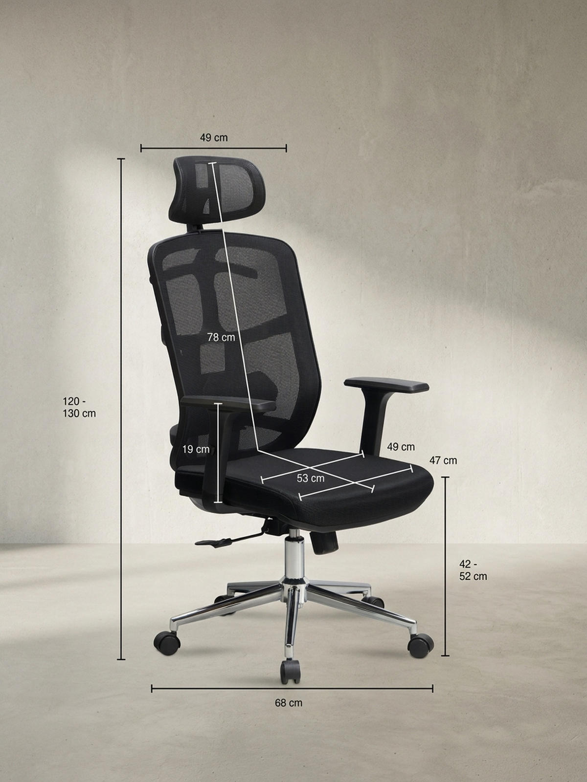 BÜRODREHSTUHL Schwarz Mesh mit Synchronmechanik, 3D-Armlehnen und Aluminiumfuß ALTAI - Silberfarben/Schwarz, Kunststoff/Textil (68/130/68cm) - KADIMA DESIGN