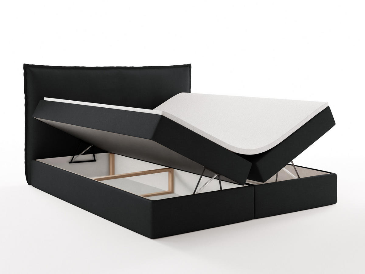 BOXBETT ARENO 200x200 cm Komplett-Set mit Bettkasten, Bonell-Matratze H3 und Topper - Schwarz - Schwarz, Textil (200/200cm) - Luxkor24