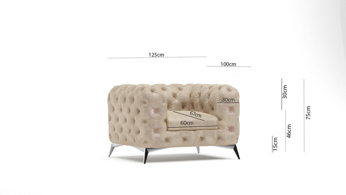 SITZGARNITUR 3+2+1 Chesterfield Quantum Beige Samt - Beige/Silberfarben, Holz/Textil (225/75/100cm) - S-Style Möbel