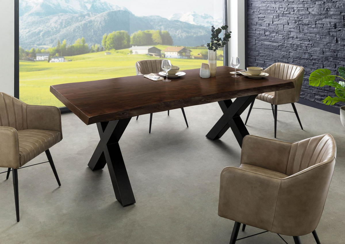 BAUMTISCH Akazie 200x100x77 braun lackiert / X-Beine anthrazit matt FREEFORM 5 - Anthrazit/Braun, Holz (200/100/77cm) - Massivmoebel24