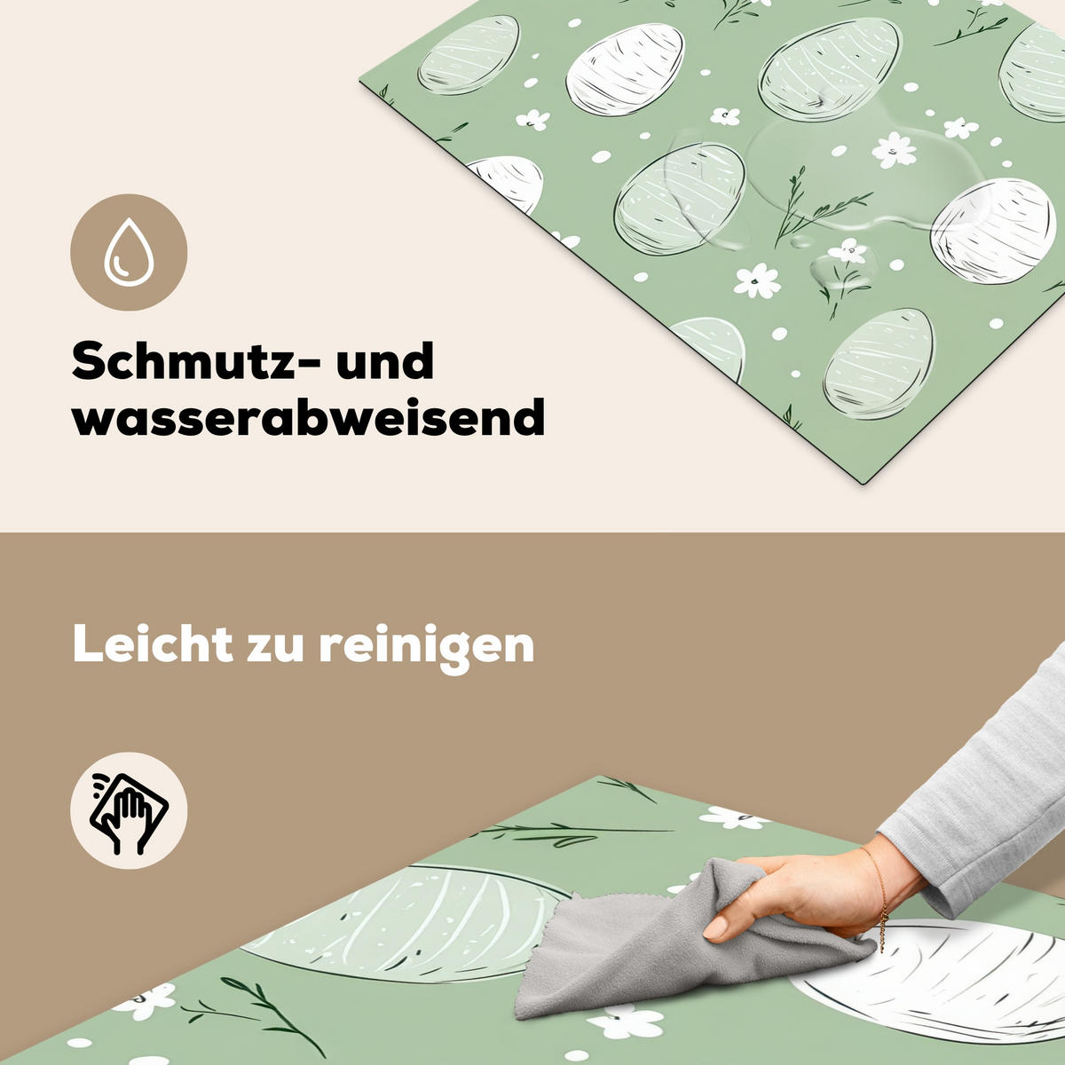 HERDABDECKPLATTE Grün - Eier - Muster Herdabdeckung Induktionsfeld 70x52 cm - Waldgrün, Kunststoff (70/52/0.2cm) - MuchoWow