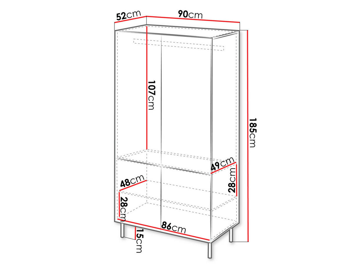 KLEIDERSCHRANK Aruba 4D 90 - Schwarz/Naturfarben, Holzwerkstoff (90/185/52cm) - MIRJAN24