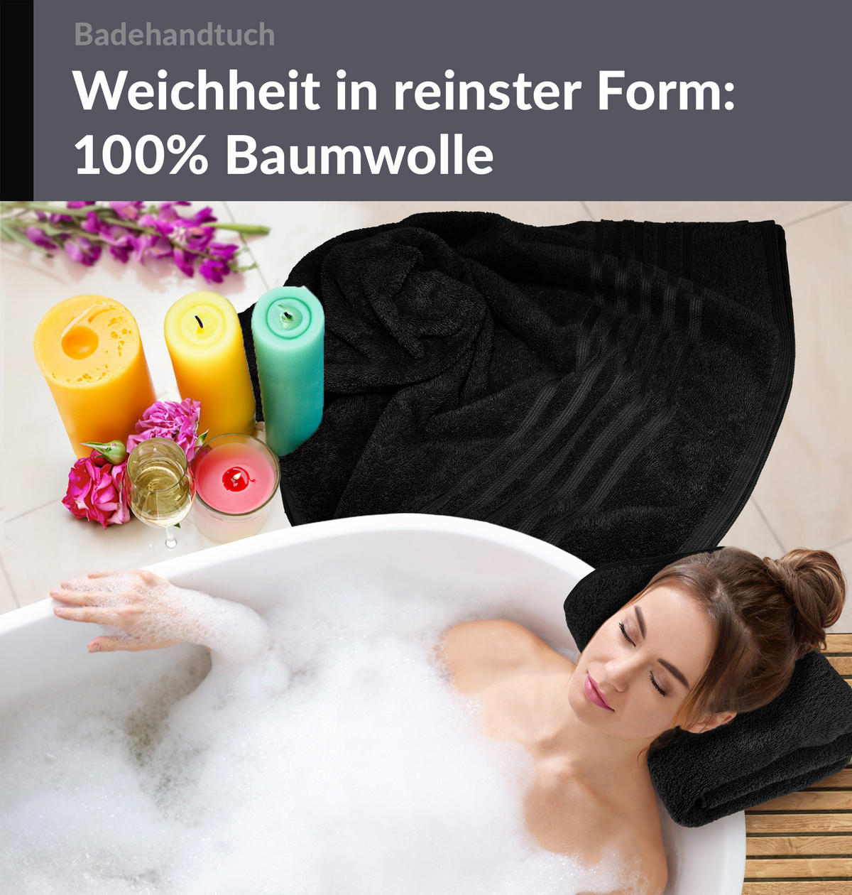 BADETUCH London Schwarz 2er Set 100x150 - Schwarz, Textil (100/150cm) - Lashuma