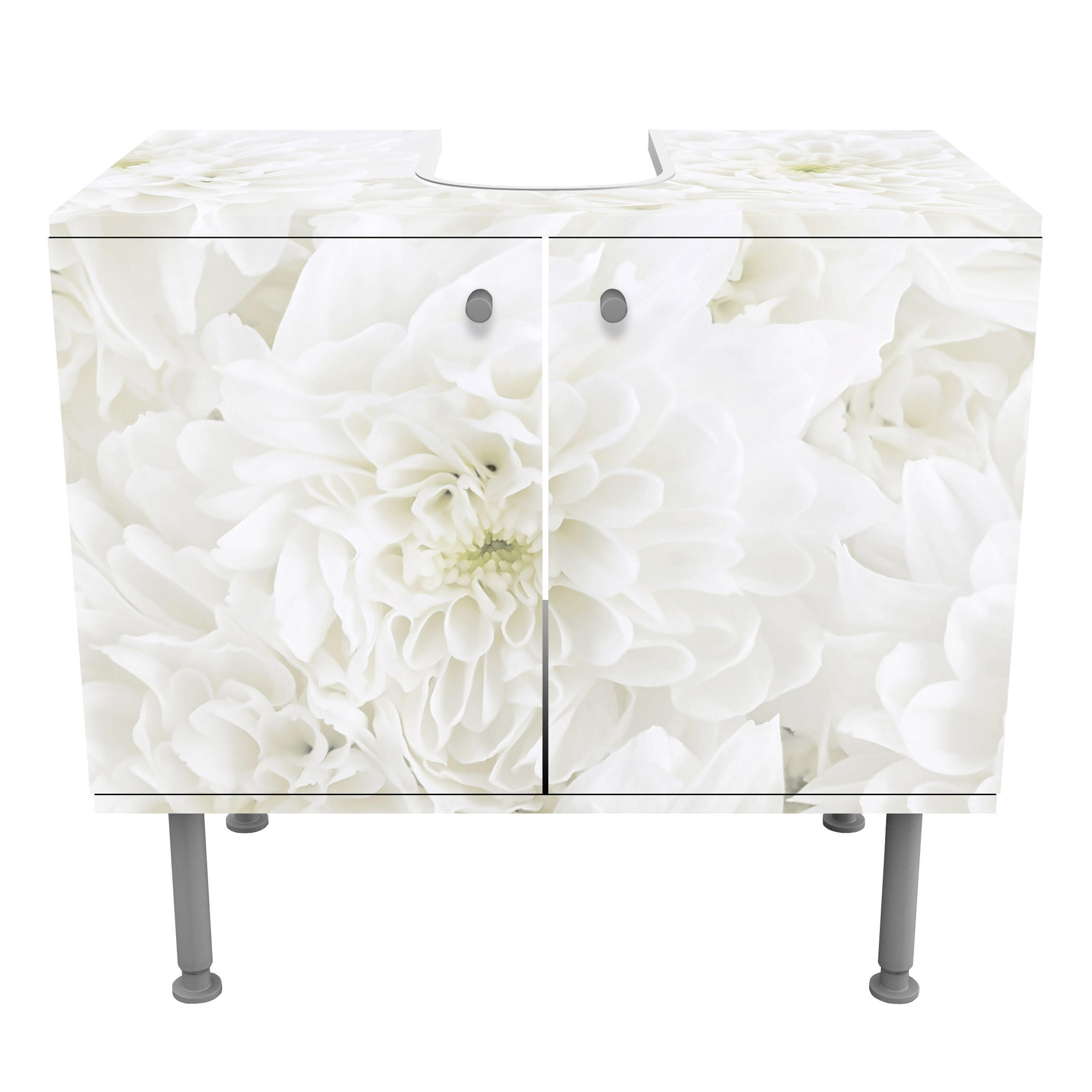 WASCHBECKENUNTERSCHRANK Dahlien Blumenmeer weiß 60/55/35 cm - Weiß, Holzwerkstoff (60/55/35cm) - Bilderwelten