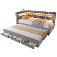 POLSTERBETT Schlafsofa aus Samt 90x190 cm Dunkelgrau mit Ausziehbett, Schubladen, LED und USB-/Typ-C-Anschlüssen - Grau, Textil (90/190cm) - Modfu