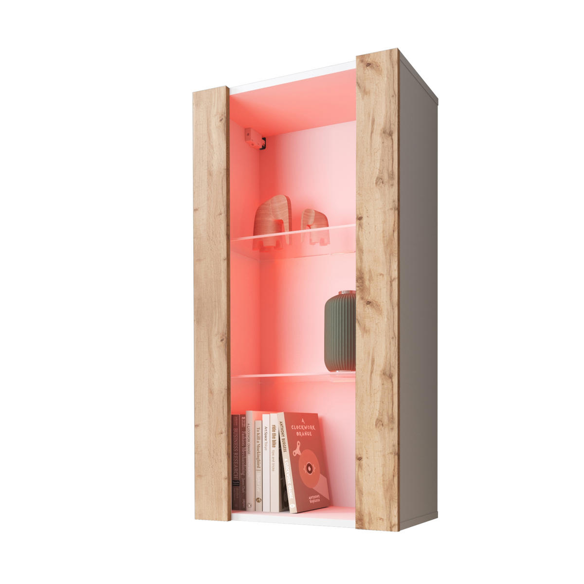 HÄNGEVITRINE TIVOLI Vertical 100, Wotan, LED Mehrfarbige - Eiche Wotan/Weiß, Glas/Holzwerkstoff (50/100/29.5cm) - Komodee