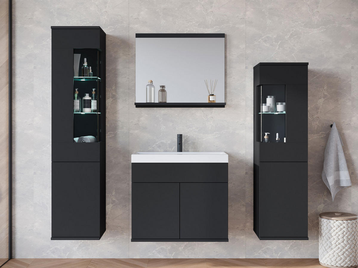 BADMÖBEL-SET Nairobi mit weißer LED Beleuchtung - Graphitfarben/Schwarz, Holzwerkstoff (31/133/31cm) - MIRJAN24