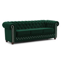 CHESTERFIELD-SOFA 3-Sitzer mit Schlaffunktion Cleo Blink Flasche Grün Samt mit Kristallsteppung und braunen Massivholzfüßen - Braun/Grün, Holz/Textil (203/72/86cm) - S-Style Möbel