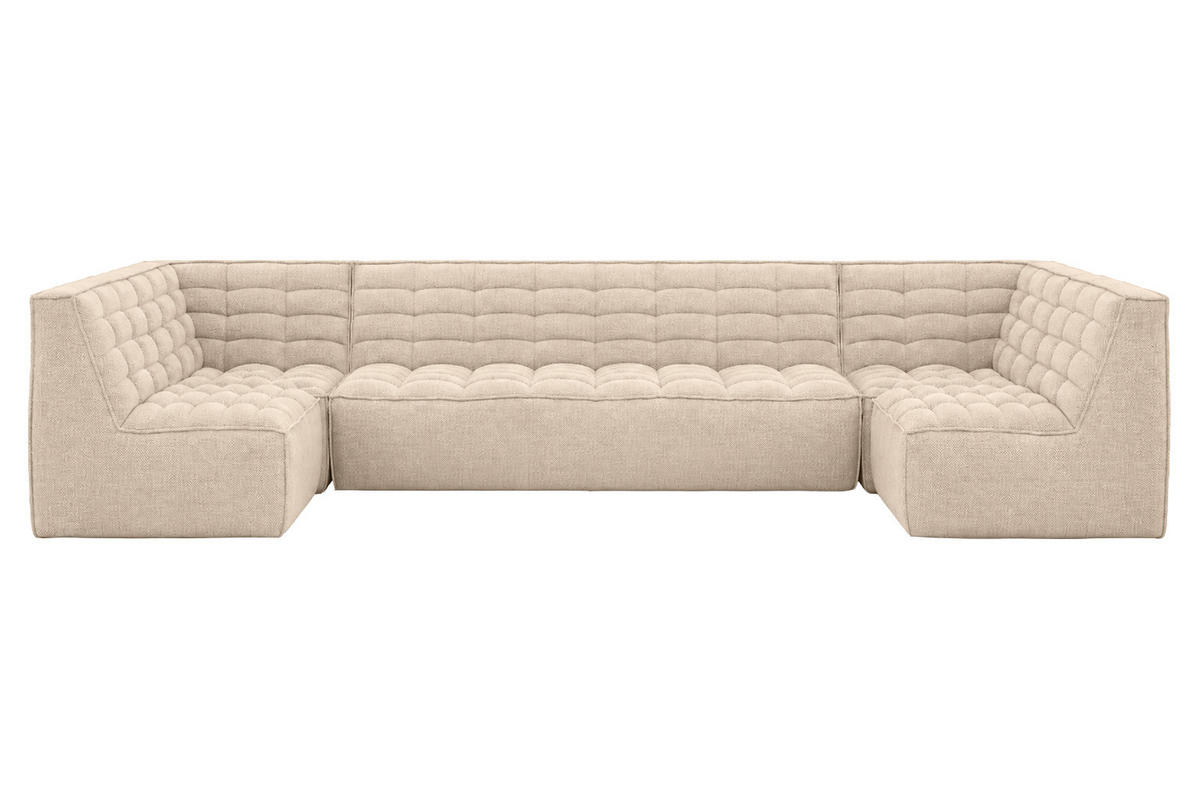 ROHOVÁ SEDAČKA modulární ve tvaru U, plyšová tkanina Pop, Krémová, LAZY U Medium - krémová, dřevo (386/76/173cm) - Kaiser Möbel