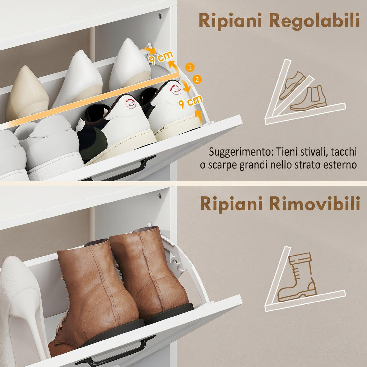 SCHUHSCHRANK,4 Klappschubladen verstellbare Böden,weiß - Weiß, Holzwerkstoff (99.5/93.3/24cm) - Vallsero