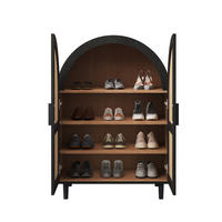 SCHUHSCHRANK für 12–15 Paar Schuhe, mit Rattantüren und Metallbeinen, 70/40/100 cm, Schwarz und Holz - Naturfarben, Holzwerkstoff (70/40/100cm) - Redom