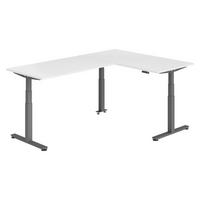 ECKSCHREIBTISCH elektrisch höhenverstellbar L-Form 240/160/74 cm in Weiß/Graphitfarben - Graphitfarben/Weiß, Holzwerkstoff (240/160/74cm) - bümö