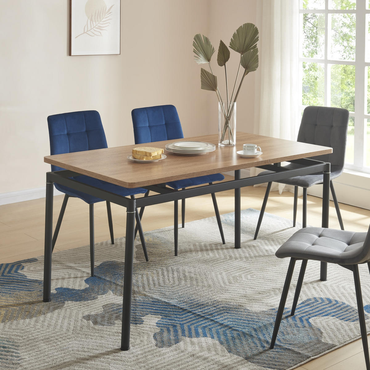 ESSTISCH Hemnes - Eichefarben/Schwarz, Holzwerkstoff/Metall (80/140/75cm) - [en.casa]