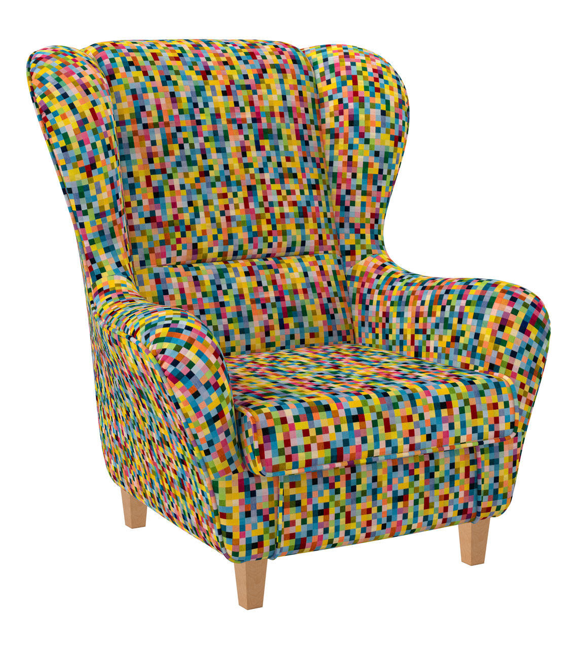 OHRENSESSEL Sofia Relaxsessel mit Hocker | Design Pixel kariert bunt - Dunkelgelb, Textil (92/68/95cm) - Supellex