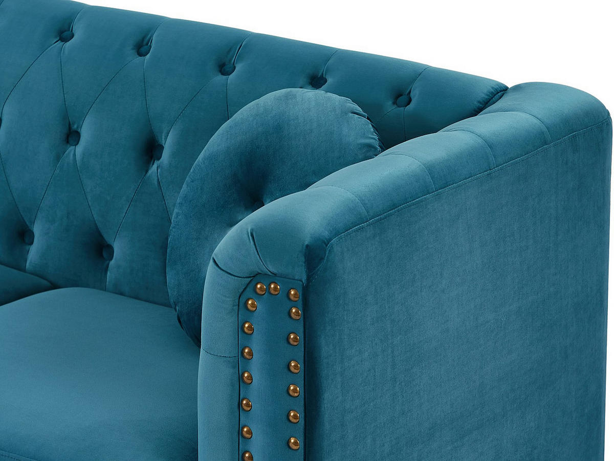 ECKSOFA - Ecke wechselbar - Samt - Dunkelblau - TURNER - Blau, Textil (222/144cm) - Vente-Unique