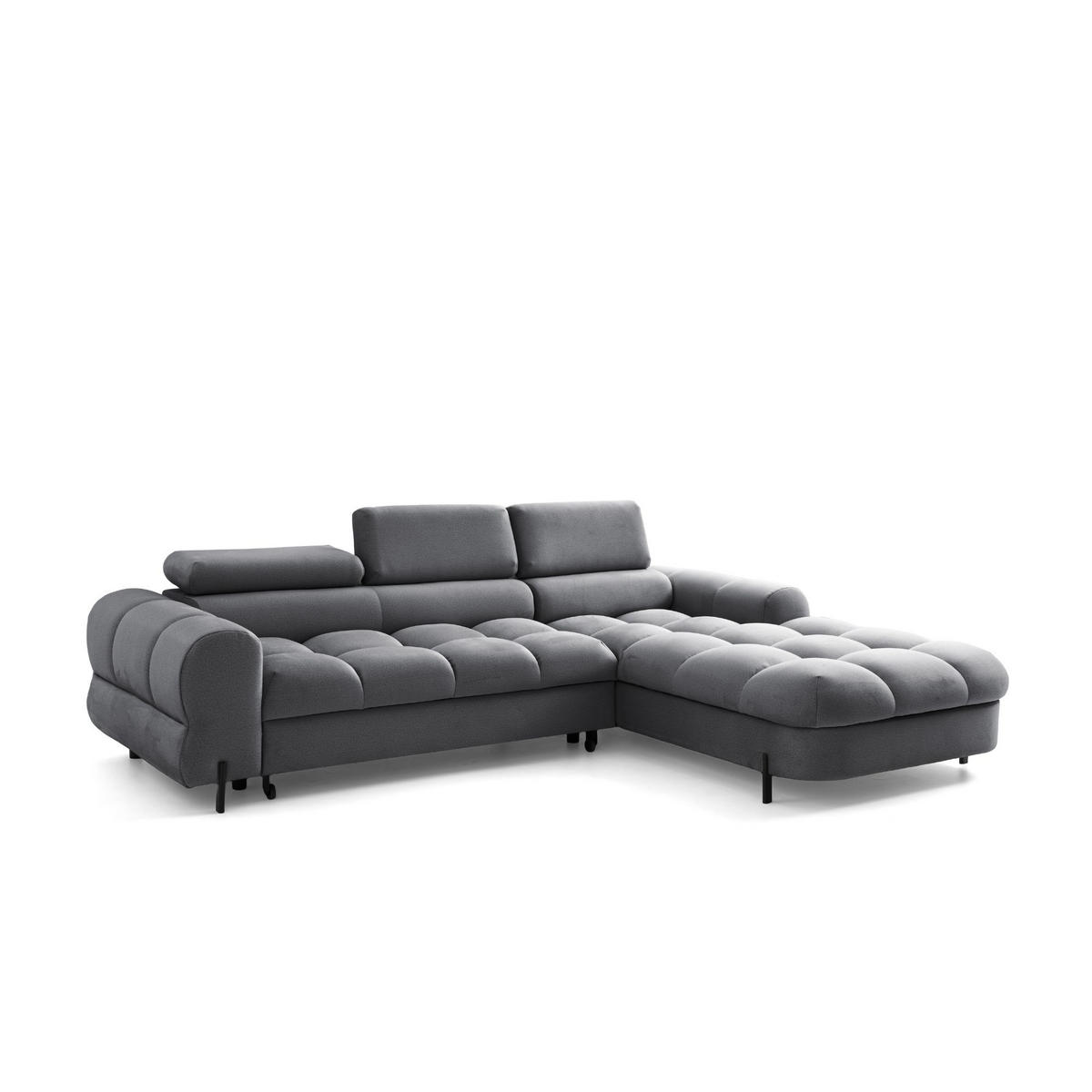 ECKSOFA UFFO L Rechts mit Schlaffunktion 260x195 Velours Grau - Schwarz/Grau, Holz/Textil (195/260cm) - Muffo