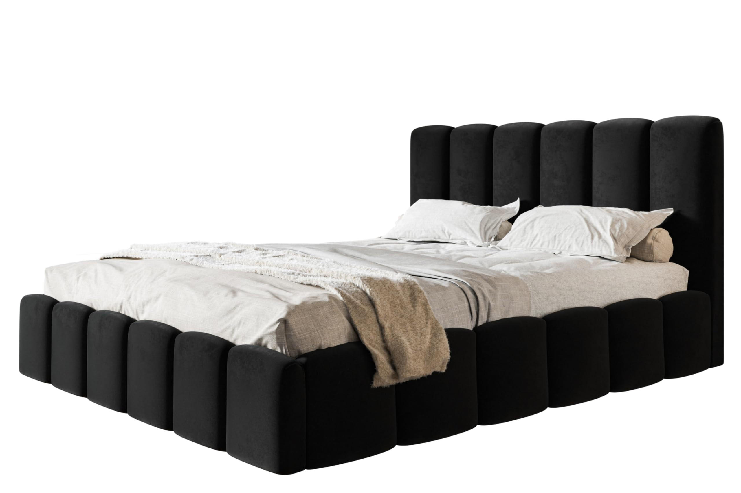 BETT 140x200 - Polsterbett mit Bettkasten und Holzrahmen - Modern Betten - Weicher Jasminstoff - Kollektion Lucy - Schwarz - Schwarz, Holz/Textil (140/200cm) - Alpi-Möbel