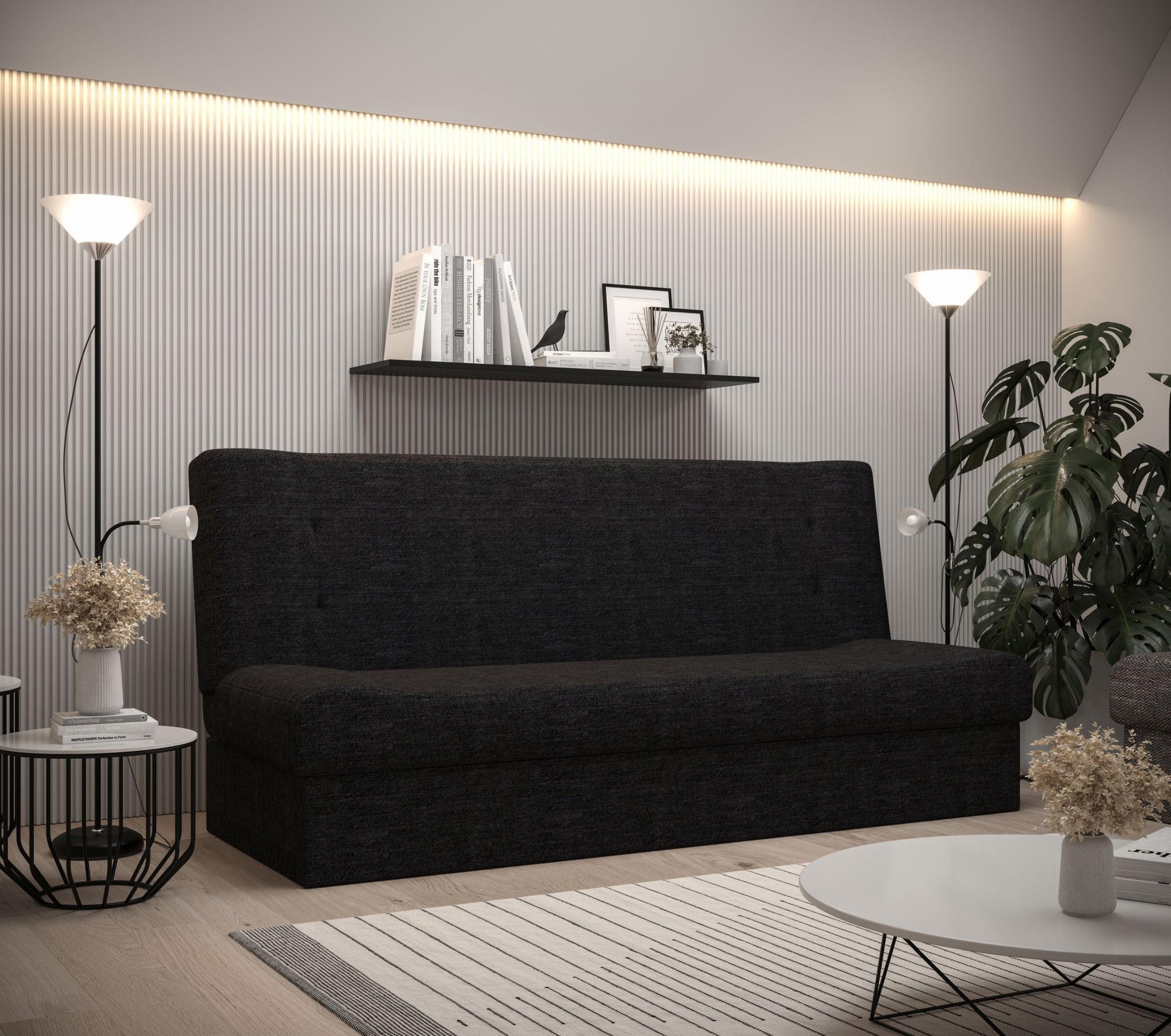 SOFA LAWA mit Schlaffunktion KORNET 10 mit Stauraum - Schwarz, Textil (192/93/80cm) - Bedante