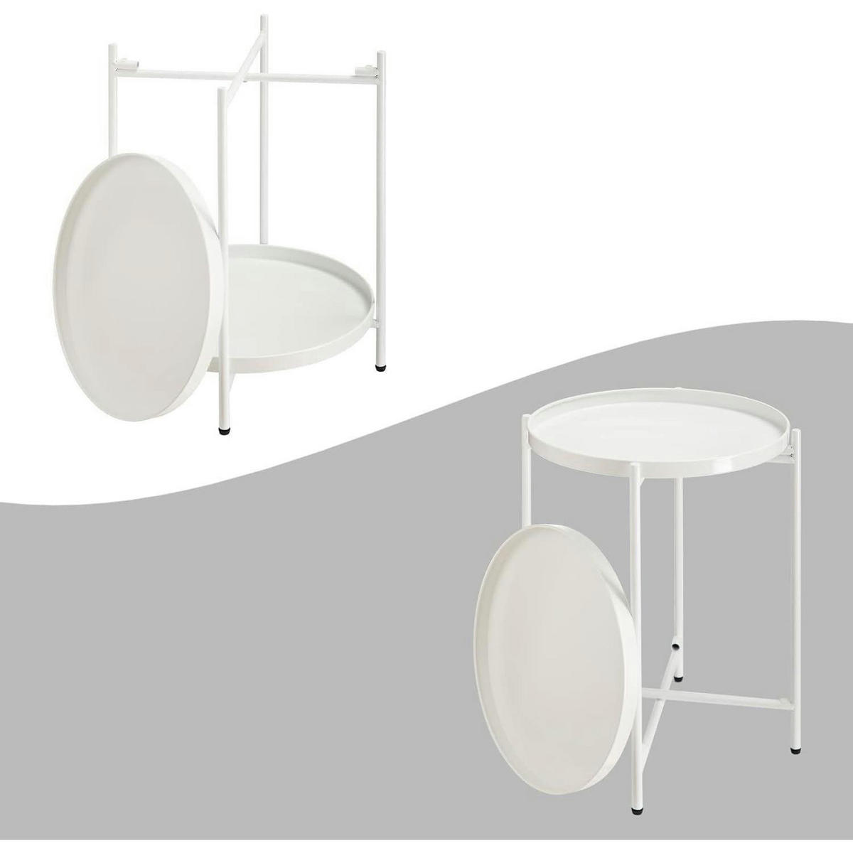 BEISTELLTISCH Rund Metall 2 Ebenen Weiß 37 x 48.5 cm - Weiß, Metall (37/37/50cm)
