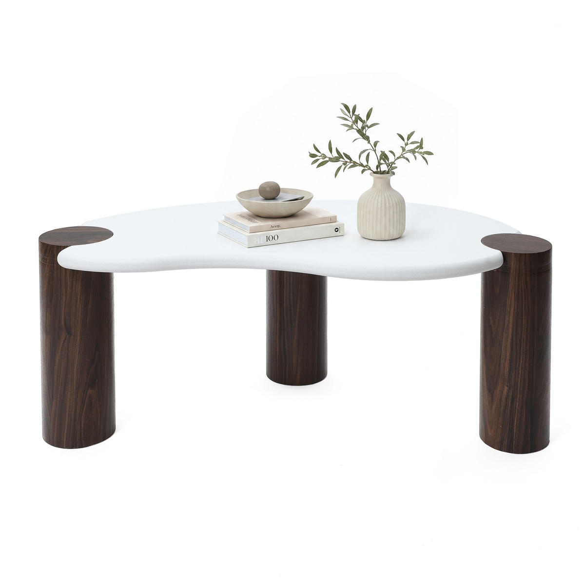 COUCHTISCH Holz 90 × 49 × 36 cm, Memphis-Stil, Walnussoptik - Weiß, Holzwerkstoff (49/90/35.5cm) - Hometopia