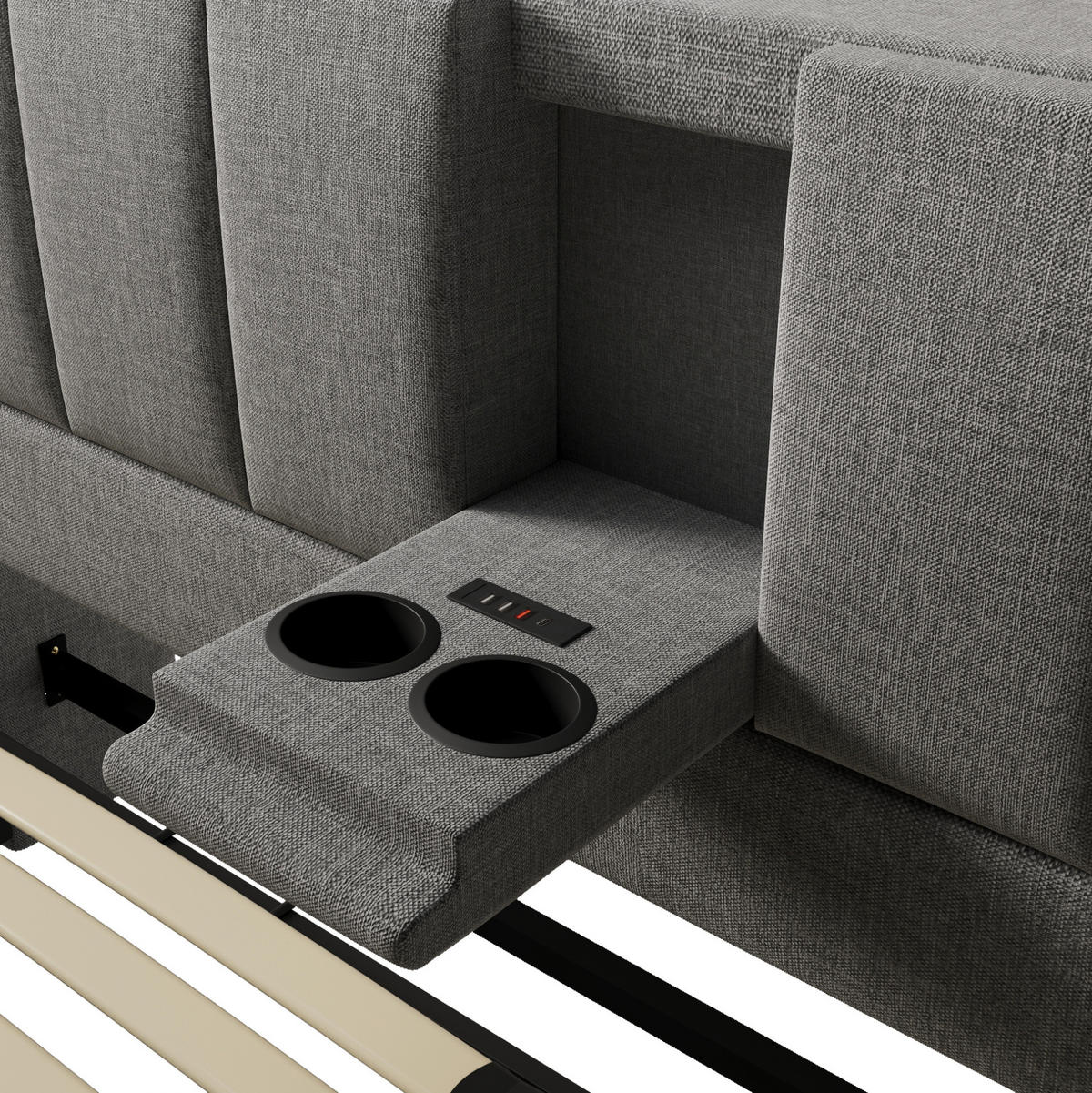 POLSTERBETT 140/190 cm Grau aus Leinen mit Stauraum - Grau, Textil (140/190cm) - OKMYHOME