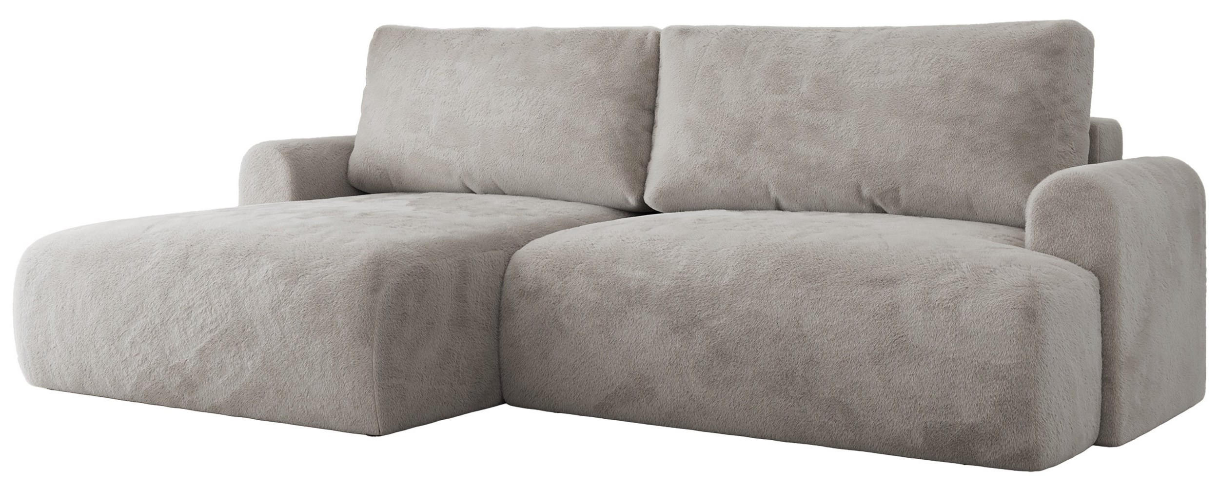 ECKSCHLAFSOFA TONO L Hellgrau Plüsch - links - Hellgrau/Schwarz, Kunststoff/Textil (260/150cm) - MKS