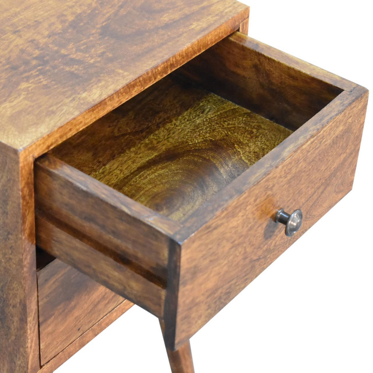 NACHTTISCH MINI KASTANIENHOLZ MIT 2 SCHUBLADEN - Beige/Messingfarben, Holz/Metall (30/57/30cm) - Artisan Furniture