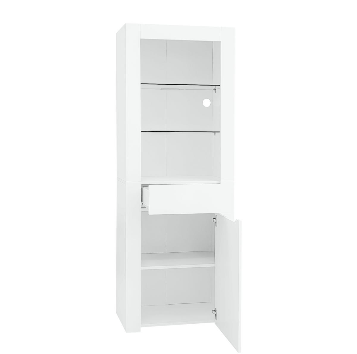 VITRINE 60/35,5/165 cm mit App-LED-Beleuchtung, 1 Schublade und 2 Regalen aus Spanplatte, Weiß - Weiß, Holzwerkstoff (60/165/35.5cm) - Redom
