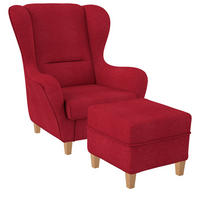 OHRENSESSEL Sofia Relaxsessel mit Hocker | Design Webstoff Vienna Rot - Bronzefarben, Textil (92/68/95cm) - Supellex