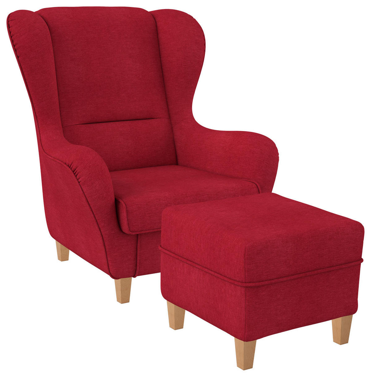 OHRENSESSEL Sofia Relaxsessel mit Hocker | Design Webstoff Vienna Rot - Bronzefarben, Textil (92/68/95cm) - Supellex
