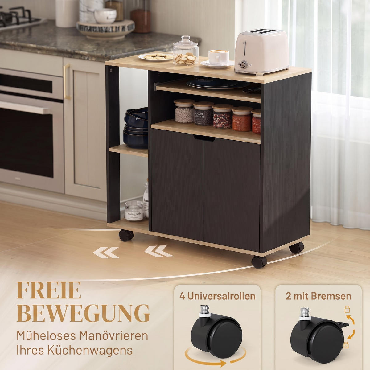 KÜCHENWAGEN MDF Schwarz - Schwarz, Holzwerkstoff (40/82/80cm) - HOMCOM