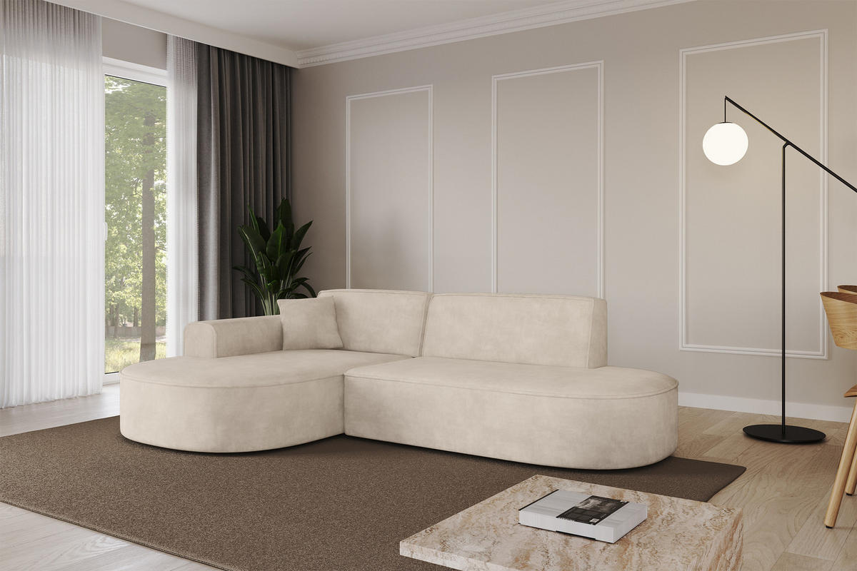 ECKSOFA Ottomane Links MARI-L1 - 243x171x79 cm Beige Velours - Beige/Schwarz, Holzwerkstoff/Kunststoff (243/171cm) - ALTDECOR