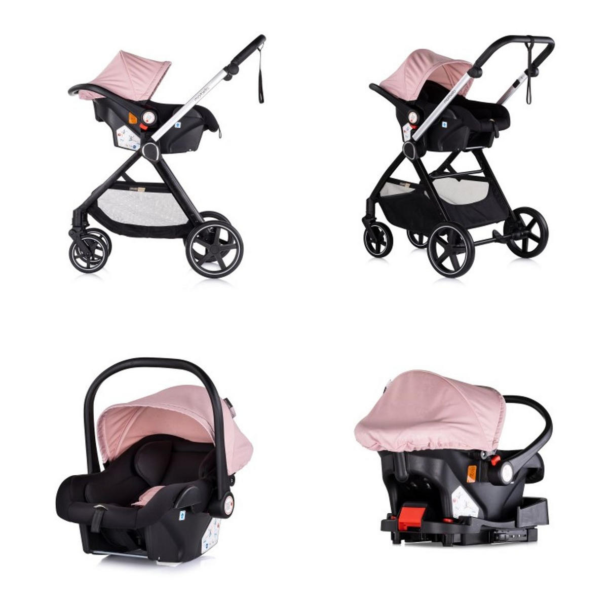 KOMBIKINDERWAGEN Marbella 3 in 1 rosa Fußabdeckung Einlage i-Size Babyschale - Rosa, Metall (90/63/108cm) - Chipolino